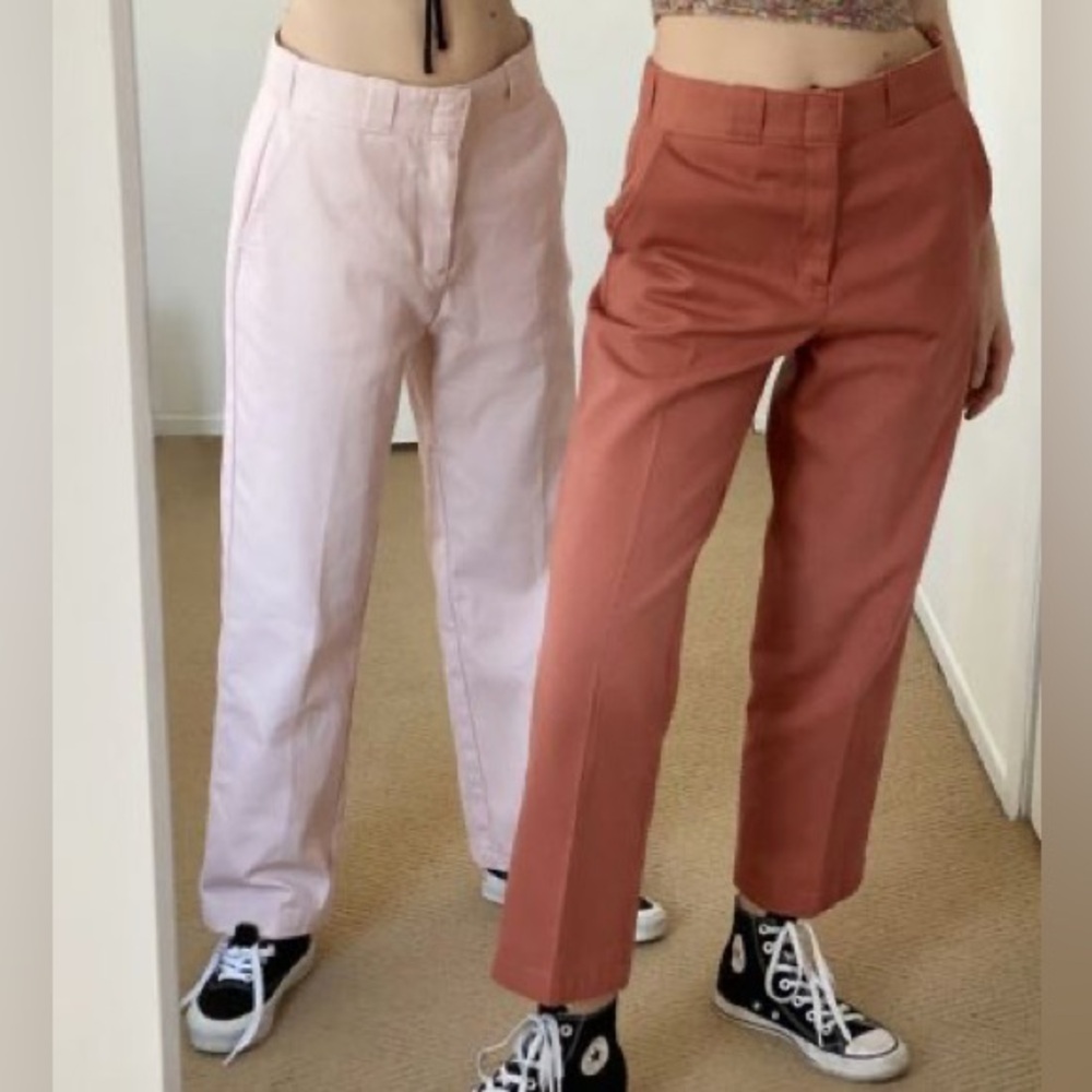 Dickies Cropped Work Pants in Light Pink and Rust